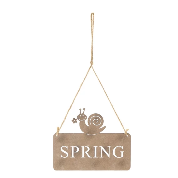 Fém felakasztható dísz spring felirattal csigával 15,5 x 12,5 cm