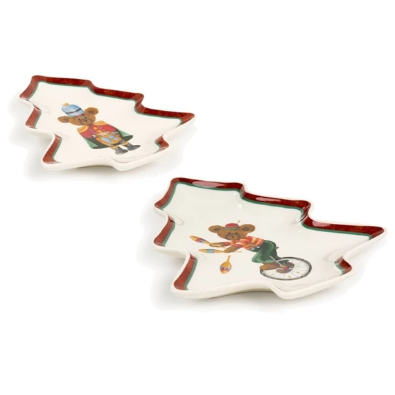 Fenyőfa alakú  porcelán 2 db-os kínáló szett Bear 21/27 cm