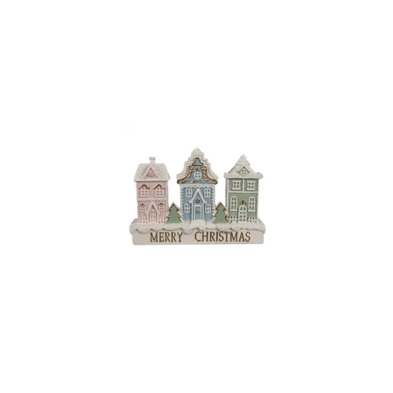 Mézeskalács Merry Christmas színes házsor ledes  műanyag 13 x 4 x 10 cm