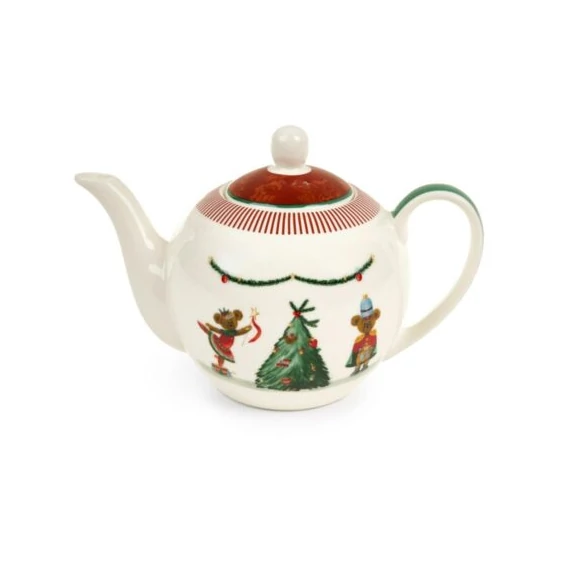 Karácsonyi porcelán teáskanna 950 ml fenyőfa Bear díszdobozban
