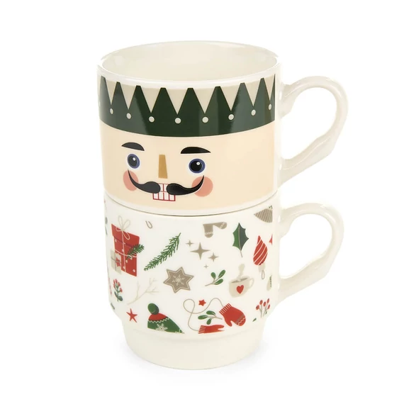 Diótörő porcelán bögre 2 db-os sapkás kesztyűs mintákkal 305 ml