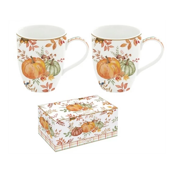 Őszi porcelán bögre szett  2 db-os  színes tökökkel díszdobozban 350 ml