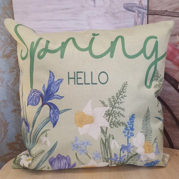 Díszpárnahuzat Spring HELLO zöld 44 x 44 cm