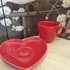 Kép 1/2 - Porcelán szíves csésze+alj piros 6,2 cm x 5,7 cm